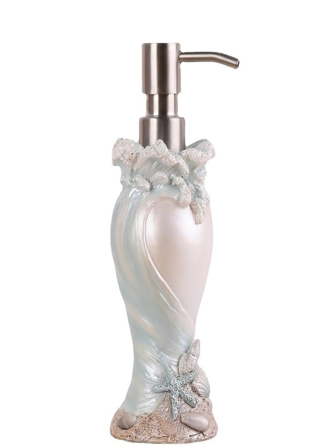 BUNCHBRAVO Bule Ocean-Themed Soap Dispenser - 7oz Resin Refillable Pump Bottle with Shell & Wave Design, Stainless Steel Head, for Bathroom or Kitchen Counter Décor - Image 1